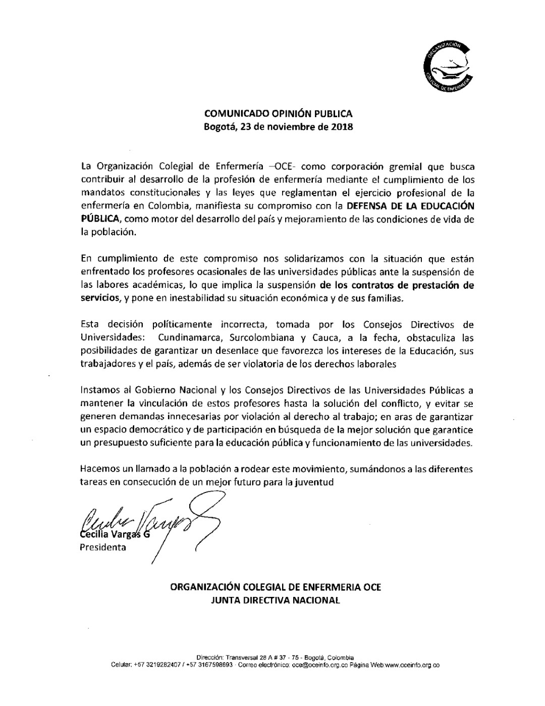 2018 11 23 COMUNICADO OPINION PUBLICA 23NOV